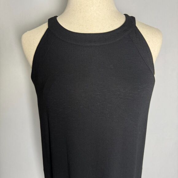 J. Jill Halter Neck Sleeveless Maxi Dress Size L Black 2 Pockets 2 Side Slits - Picture 3 of 12